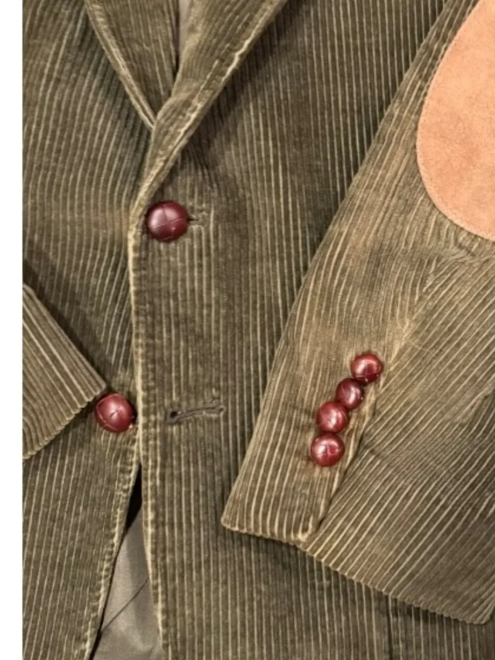 Lands' End Corduroy Sport Coat Blazer Men's 42R Olive Green Elbow Patch USA Made